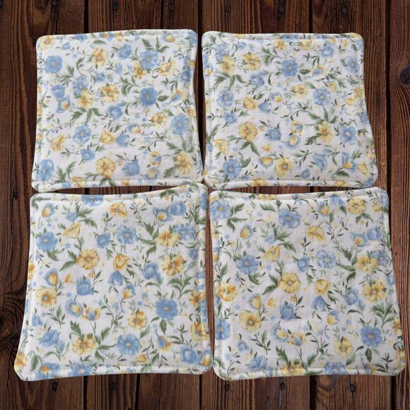 Fabric Coasters, Set Of 4, Farm Animal Reversible Country Floral Mug Rugs - Picture 7 of 9